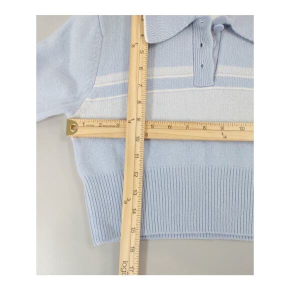 RE/DONE 60s Shrunken Polo Top Medium Pale Blue Striped Cropped Knit Mod - Picture 16 of 16